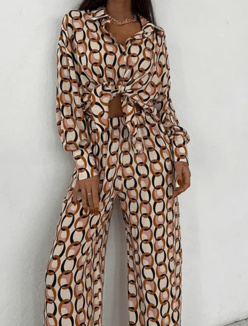 Printed Wide-Leg Two-Piece Set