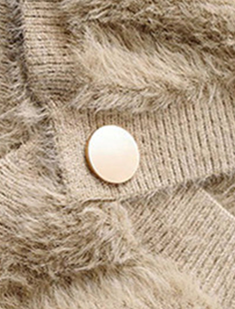 Cropped Furry Cardigan with Button Closure
