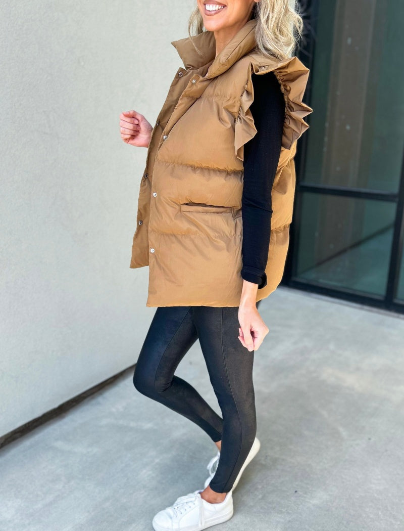 Ruffle Shoulder Padded Vest
