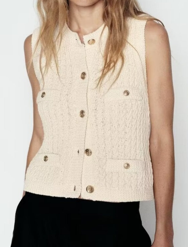 Buttoned Sleeveless Knit Vest