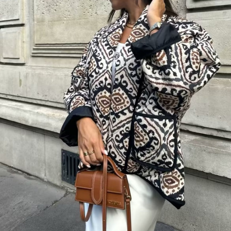 Patterned Open-Front Knit Jacket