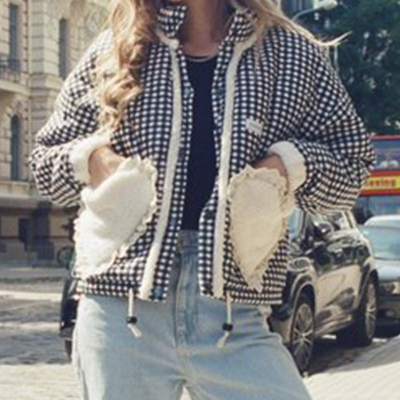 Gingham Jacket with Heart Patch Details