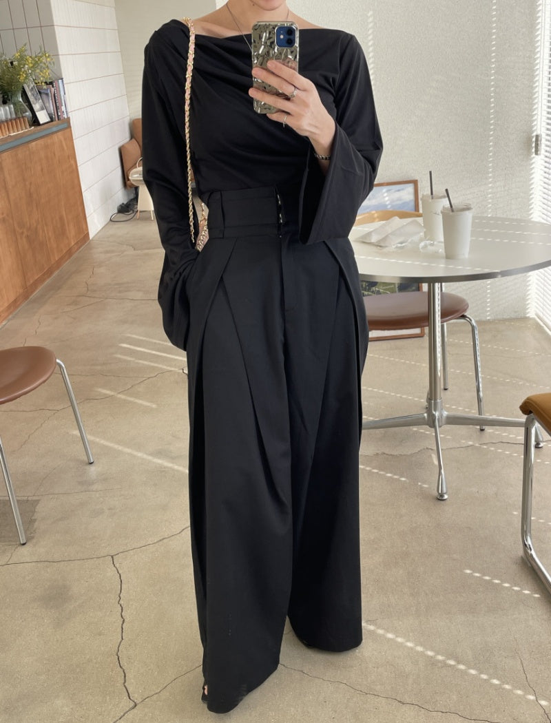 High-Rise Wide-Leg Pleated Pants