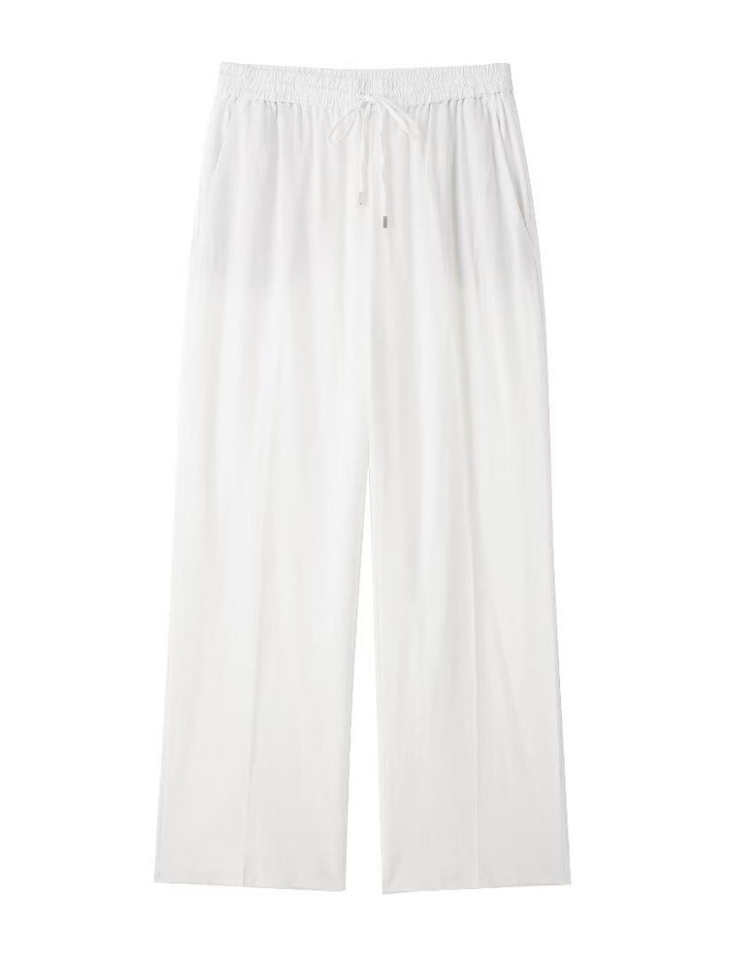 Drawstring Waist Wide-Leg Pants