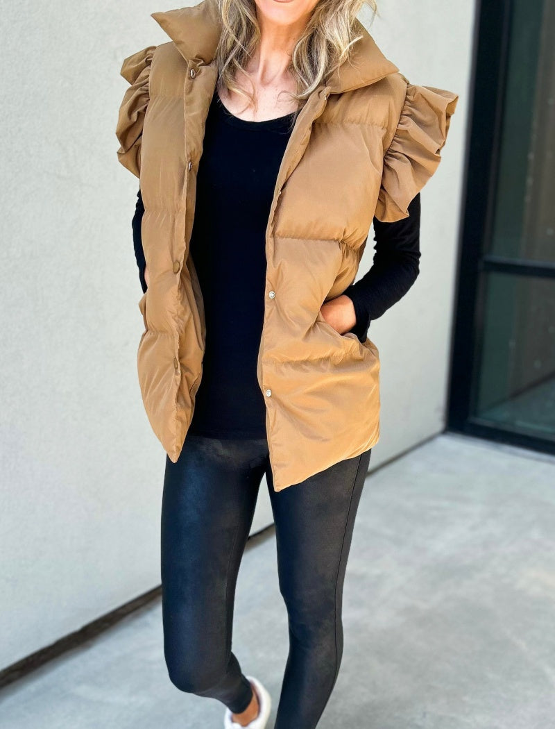 Ruffle Shoulder Padded Vest