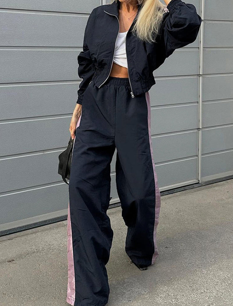 Color-Block Sporty Jacket and Pants Set