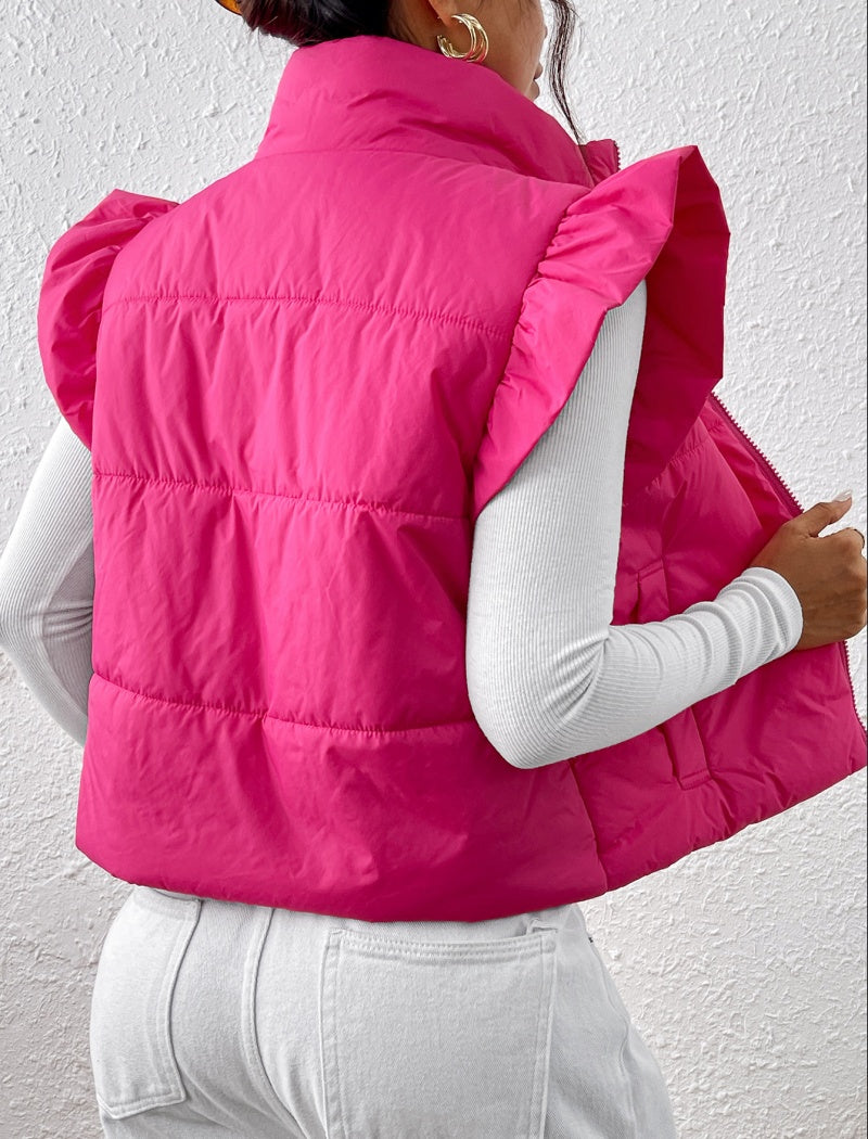 Ruffle Shoulder Puffer Vest