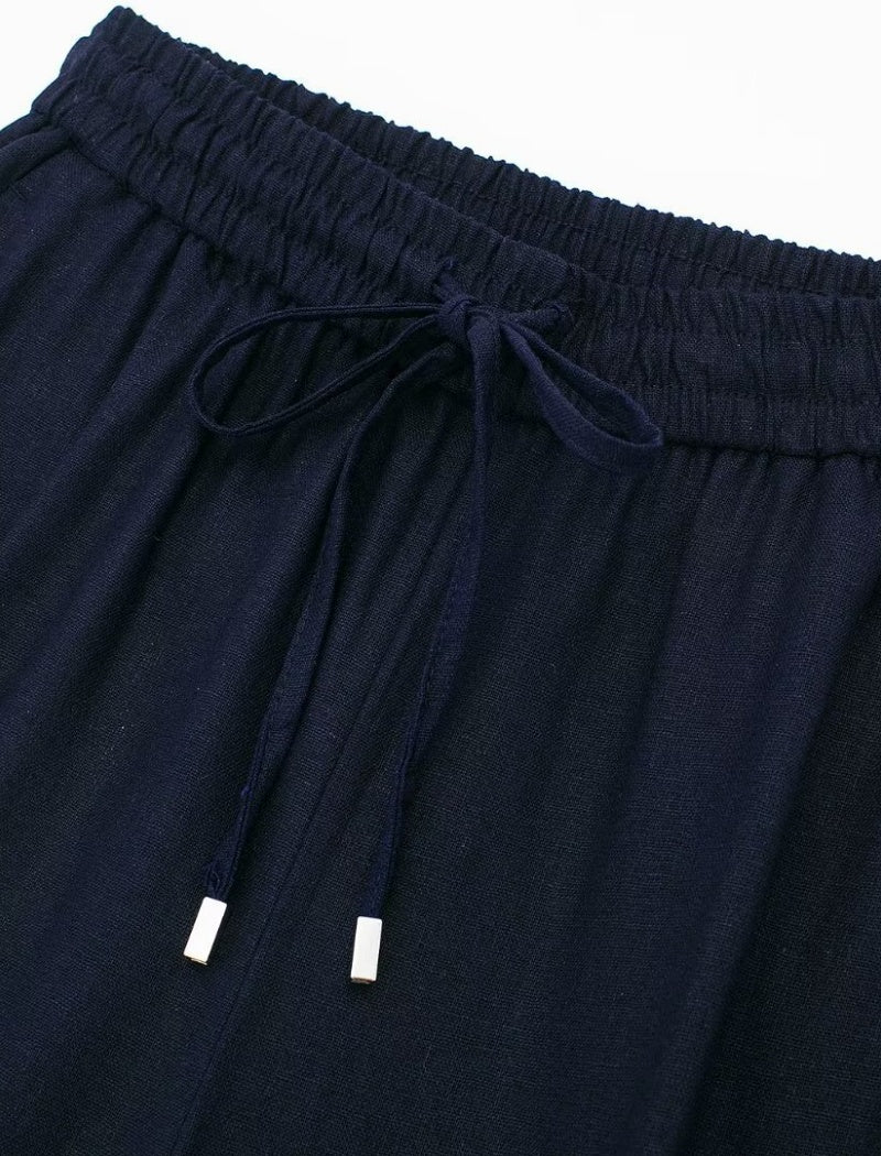 Drawstring Waist Wide-Leg Pants
