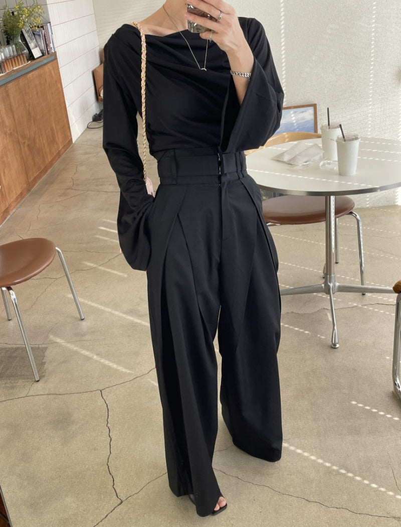 High-Rise Wide-Leg Pleated Pants