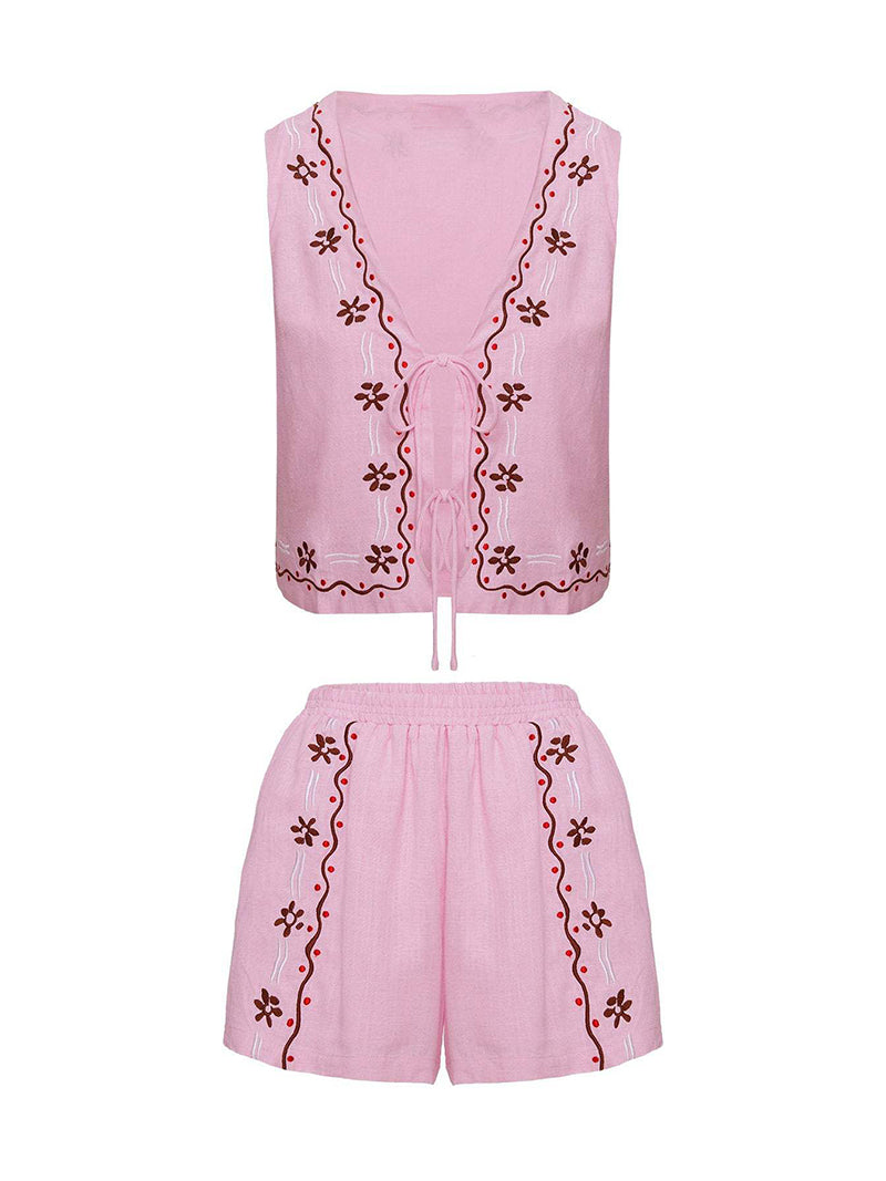 Tie-Front Vest and Shorts Set
