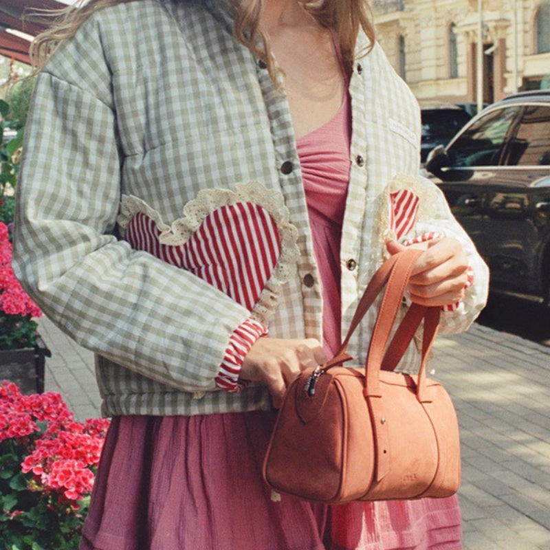 Gingham Jacket with Heart Patch Details