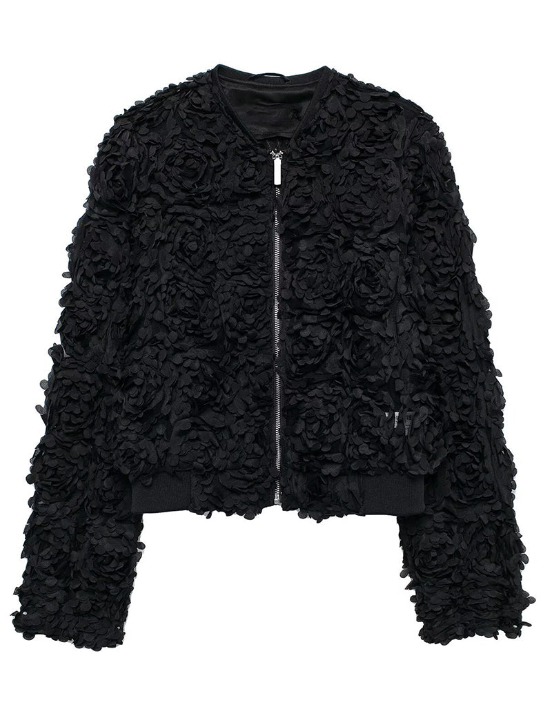 Textured Floral Bomber Jacket