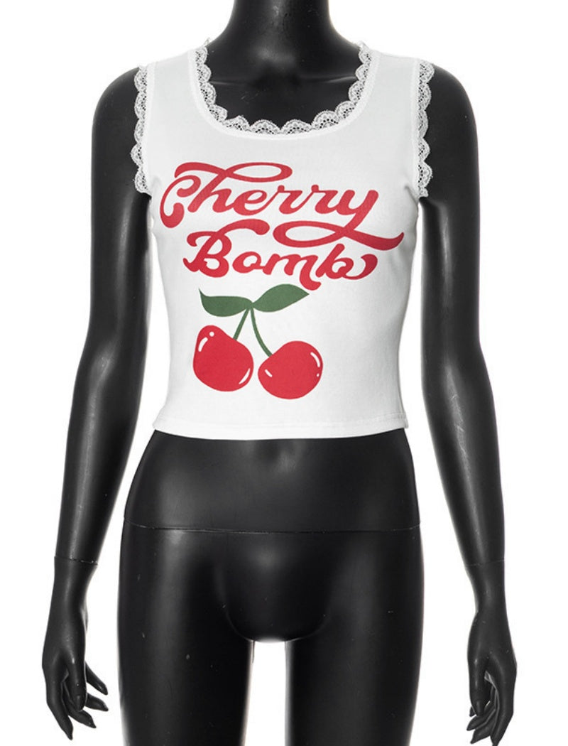 Cherry Print Cropped Tank Top