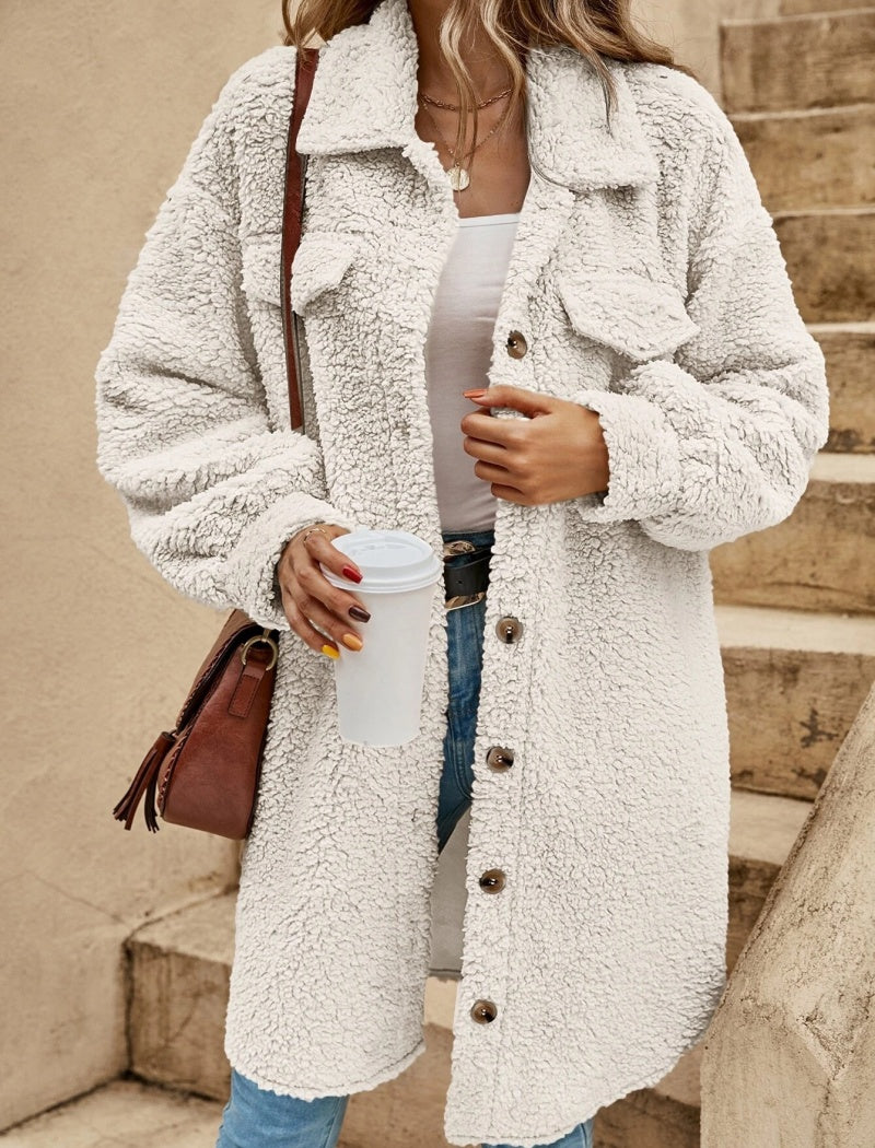 Button-Up Fuzzy Collar Coat
