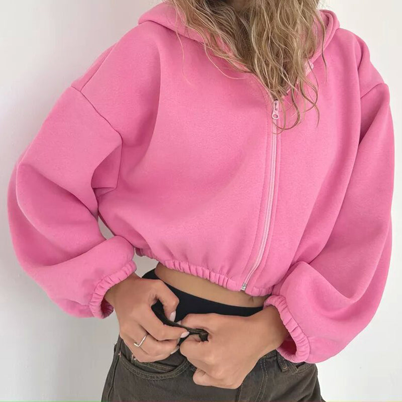 Cropped Zip-Up Hoodie