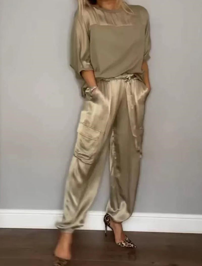 Satin Top and Cargo Pant Set