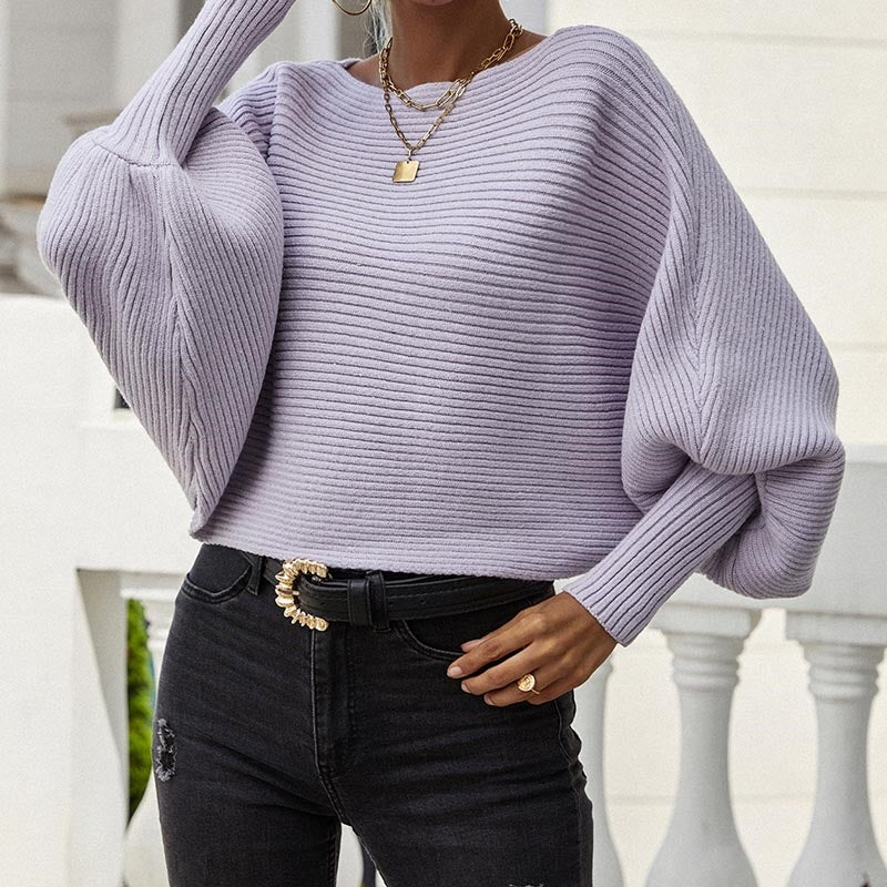 Solid Color Knit Sweater Loose Fit