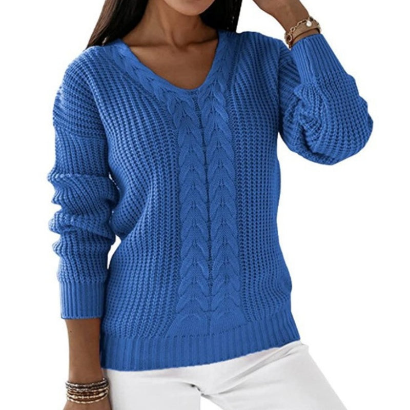 V-Neck Cable Knit Relaxed Sweater
