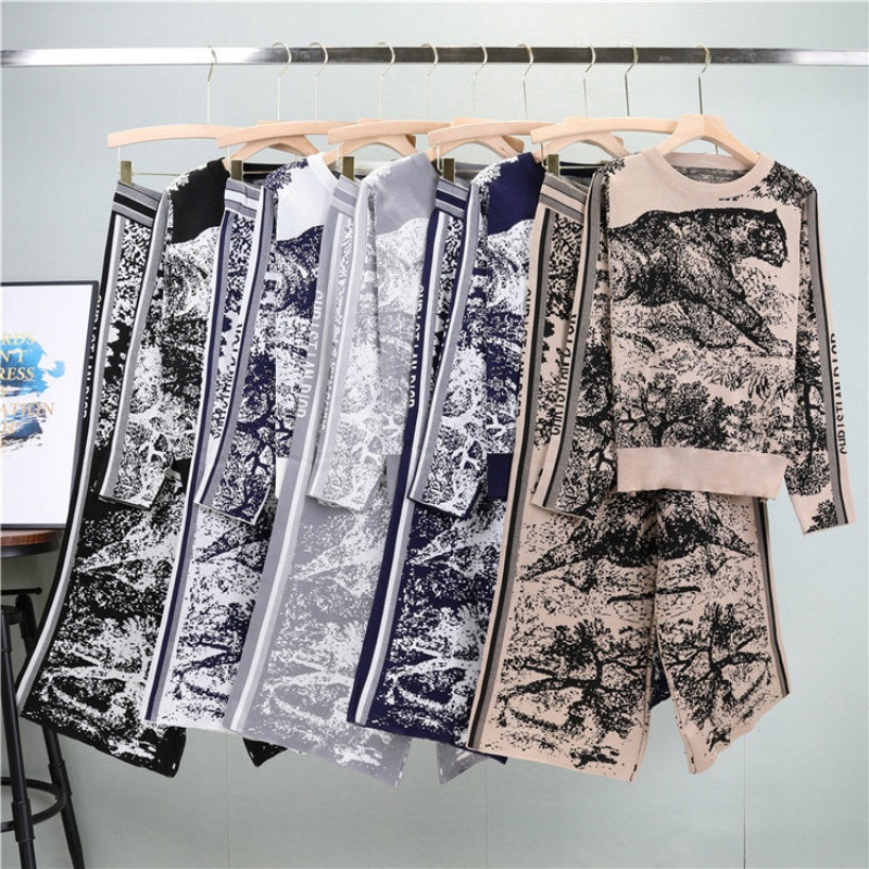 Printed Sweater and Pants Set