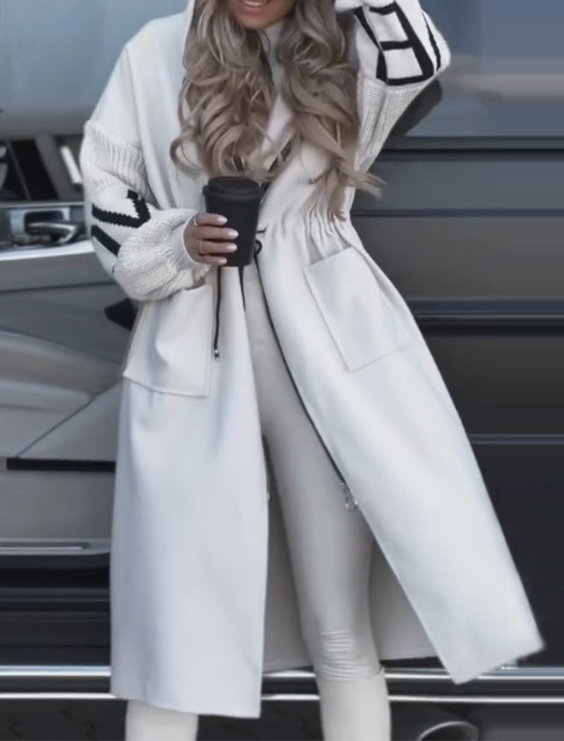 Hooded Longline Jacket with Knit Sleeves