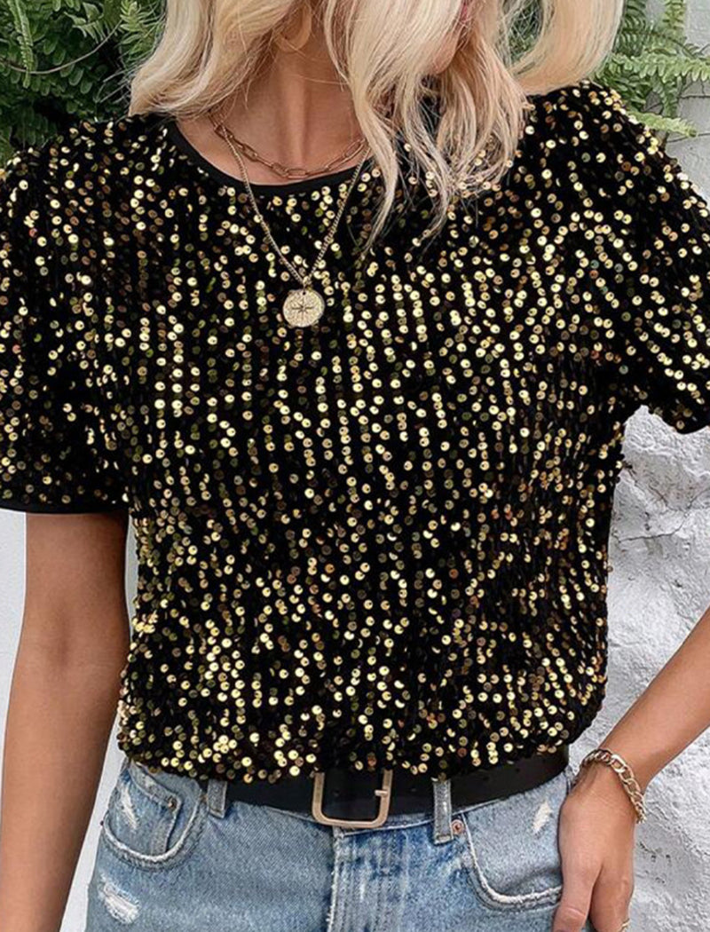 Short-Sleeve Sequin Top