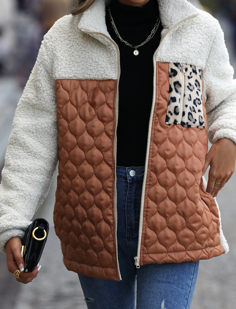 Colorblock Quilted Sherpa Jacket