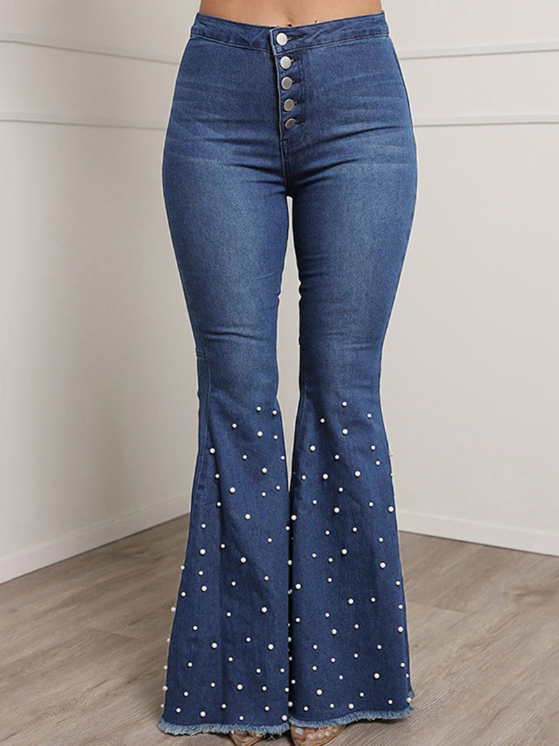 High-Waist Bead Flared Jeans