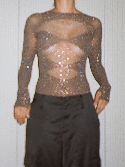 Sheer Mesh Rhinestone Bodysuit