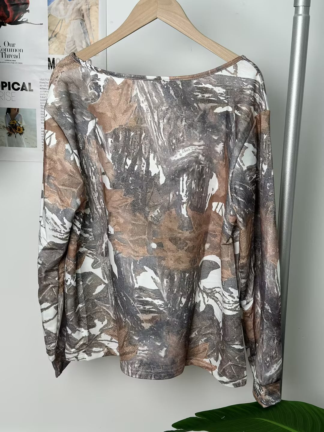 Off-Shoulder Camouflage Pullover
