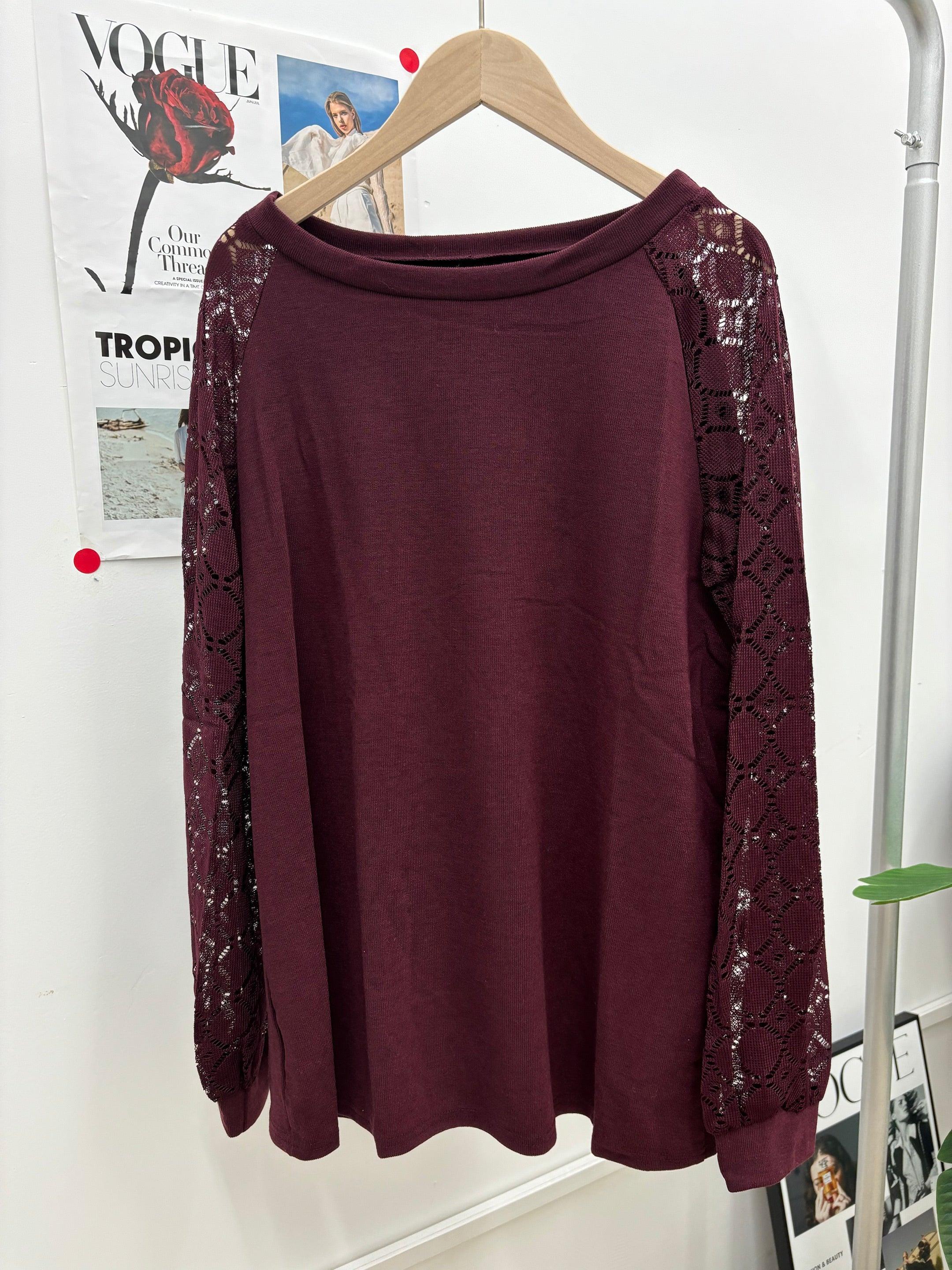 Lace Patchwork Loose Fit Long Sleeve Top