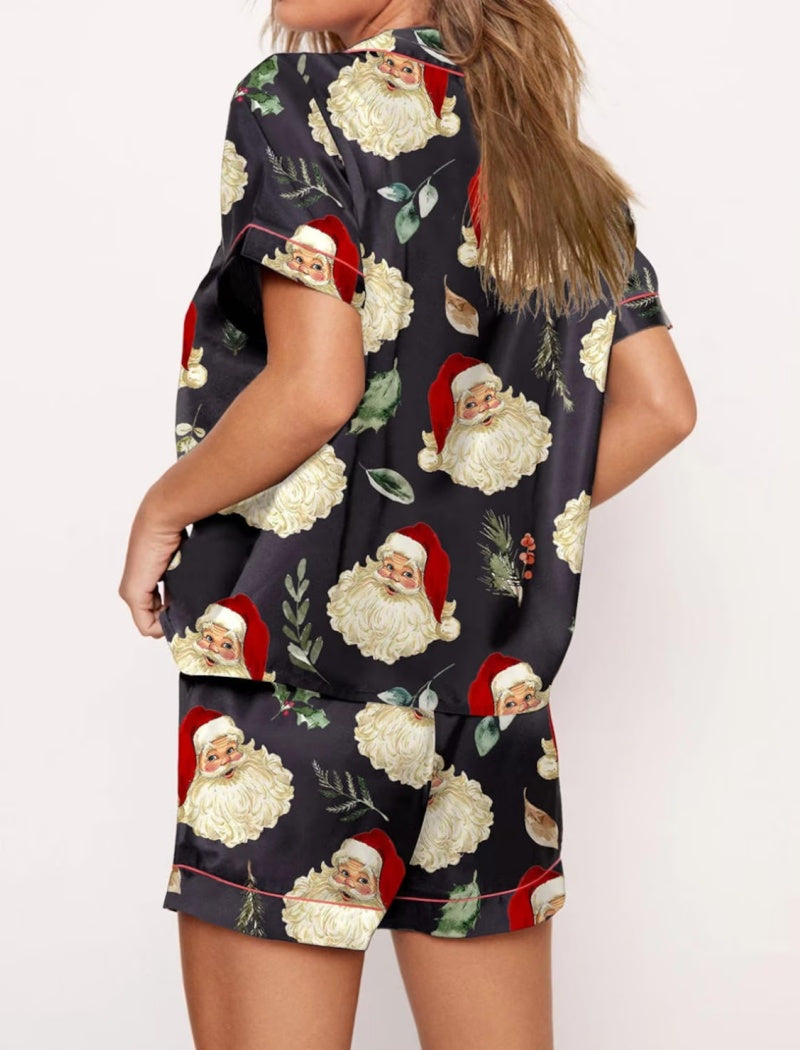 Santa Print Short Sleeve Pajama Set