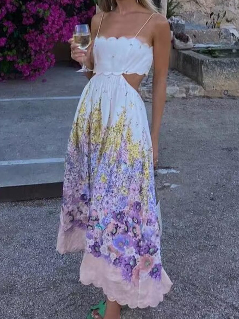 Floral Print Cutout Maxi Dress