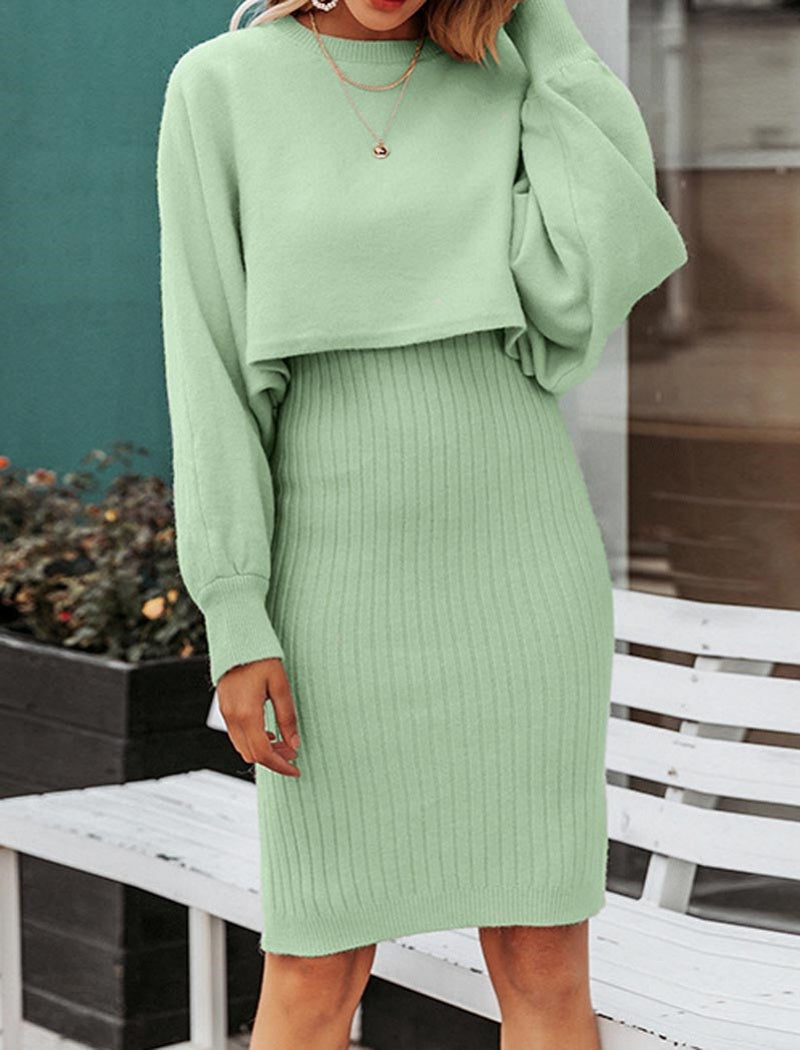 Ribbed Knit Top and Skirt Set