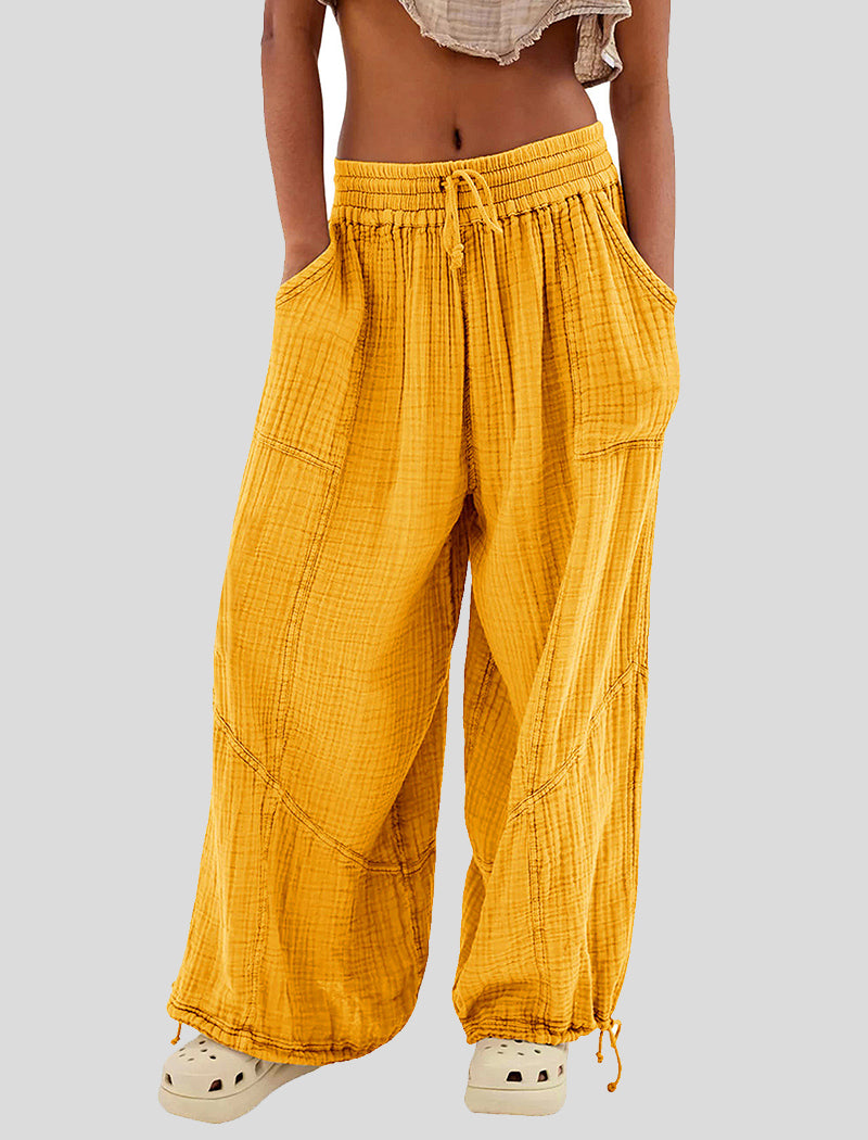 Solid Color Tie-Waist Wide-Leg Pants