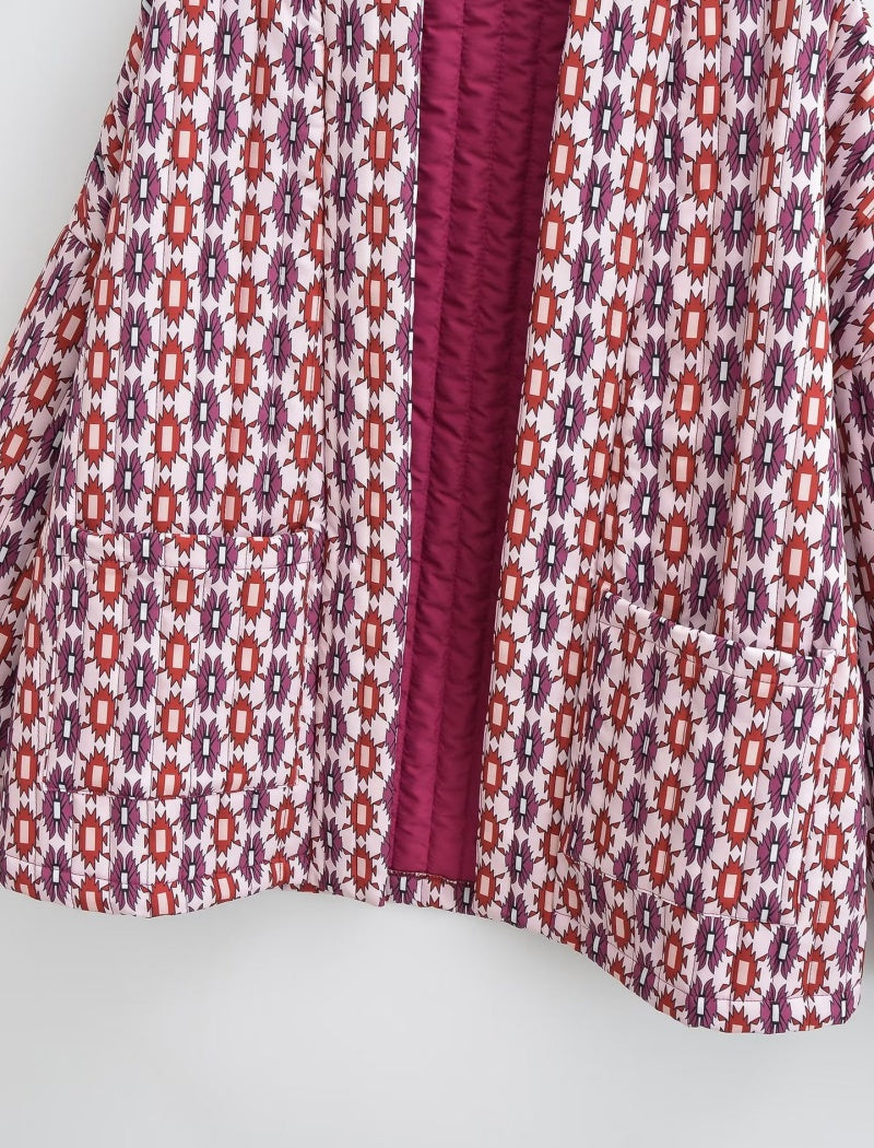 Geometric Pattern Open-Front Cardigan