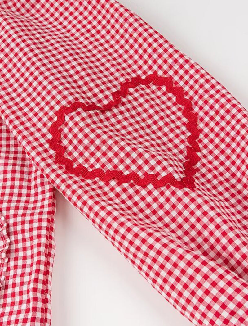Heart Pocket Checkered Loose Long Sleeve Shirt