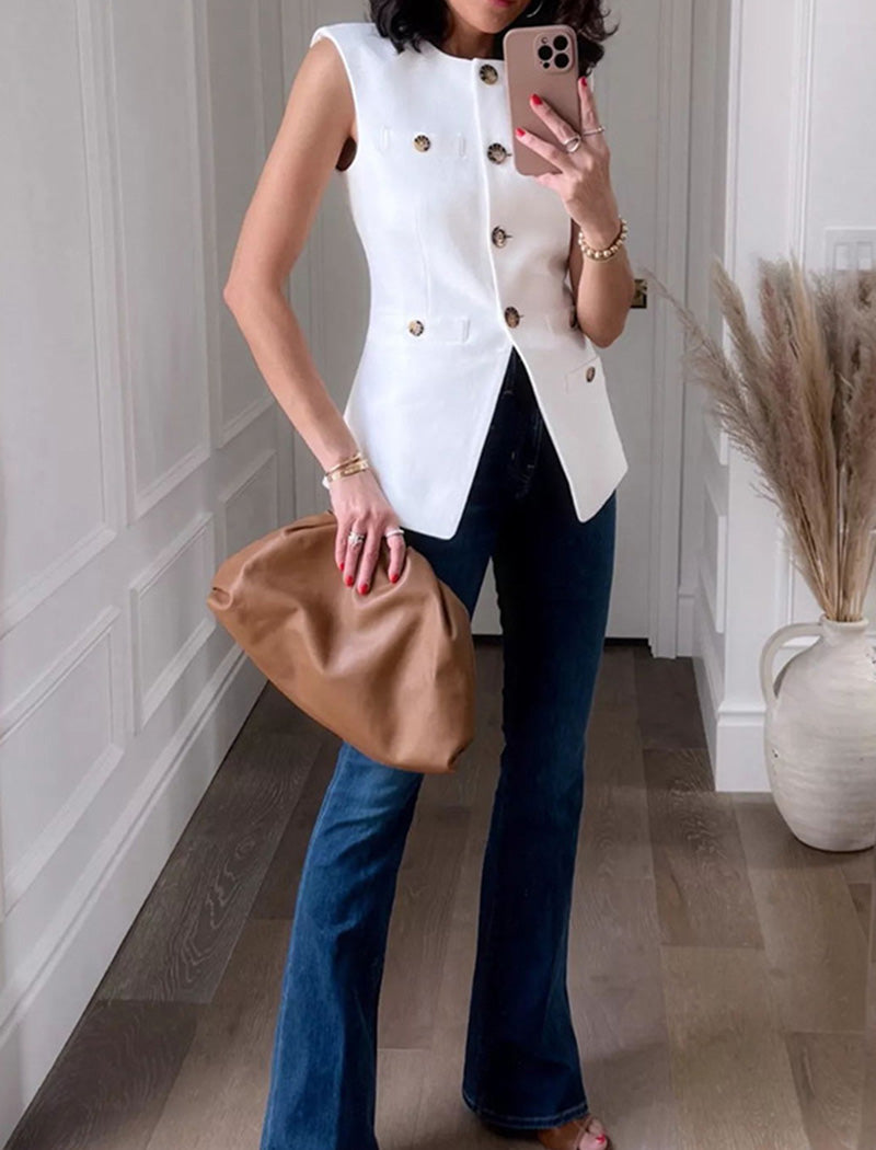 Sleeveless Double-Breasted Top