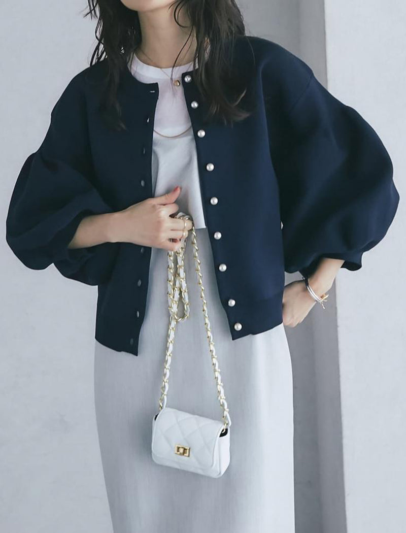 Loose Balloon Sleeve Knit Short Jacket