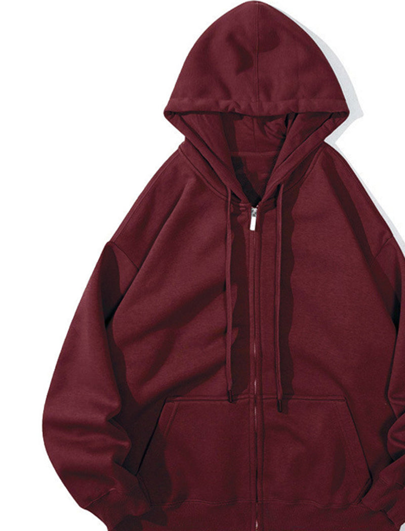 Hooded Solid Drawstring Jacket