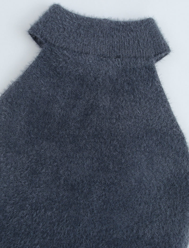 Faux Fur Halter Neck Sleeveless Mini Dress