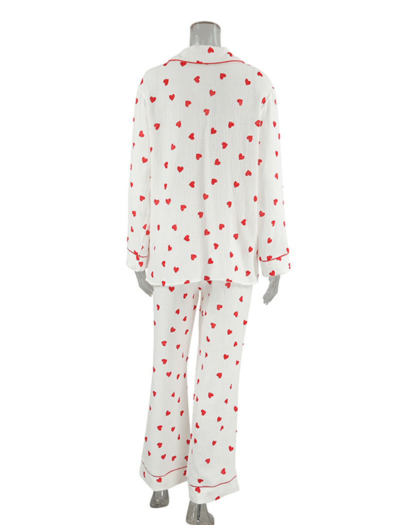 Heart Print Long Sleeve Three-Piece Set