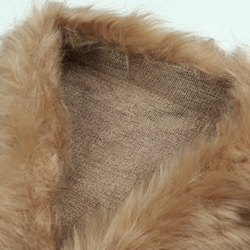 Colorblock Houndstooth Fur Collar Shawl Coat