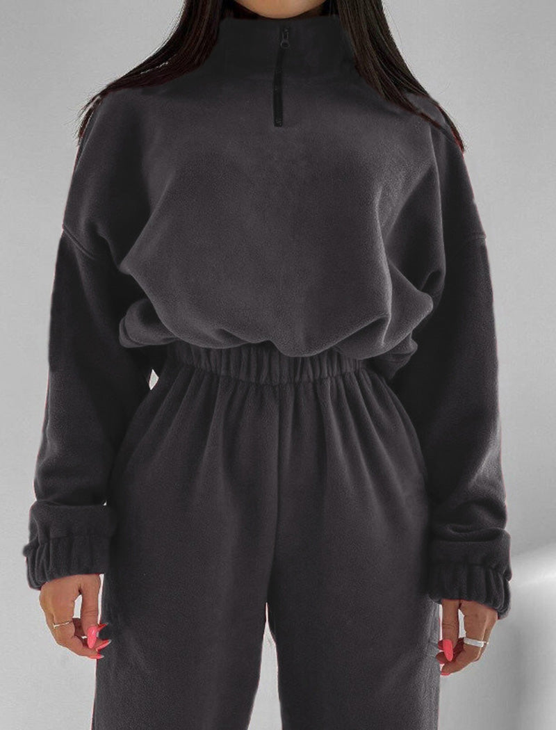 High-Neck Cropped Hoodie with Joggers