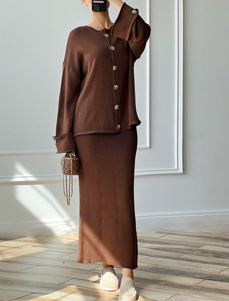Knitted Skirt and Cardigan Set