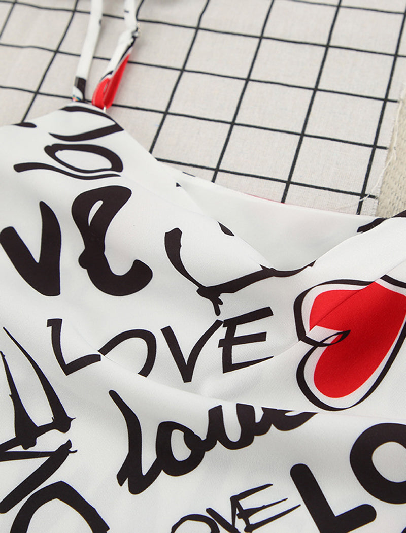 Heart Print Camisole and Shorts and Cover-Up Set