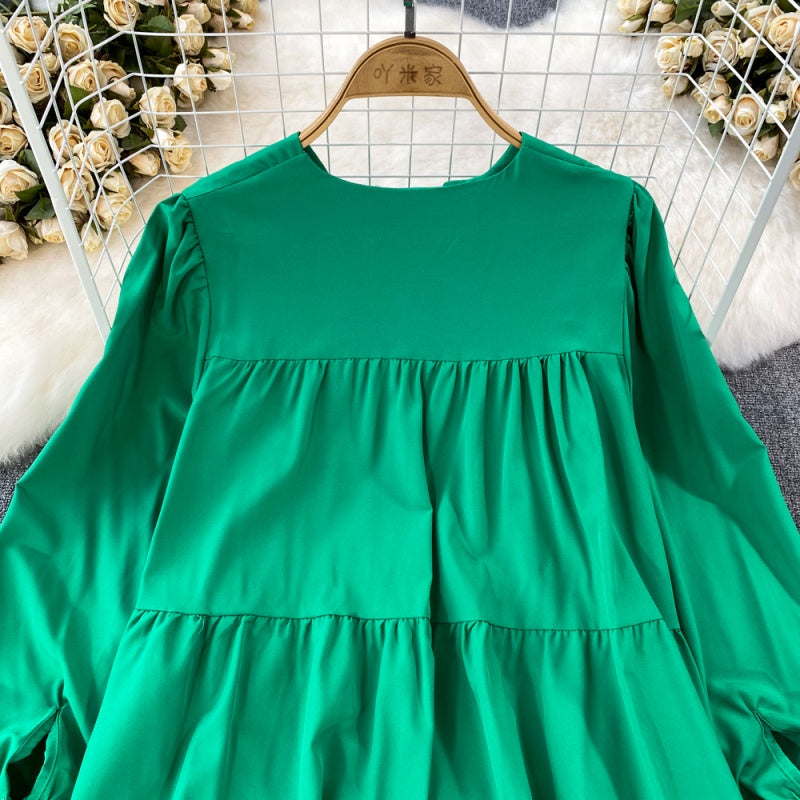 Tiered Long-Sleeve Mini Dress