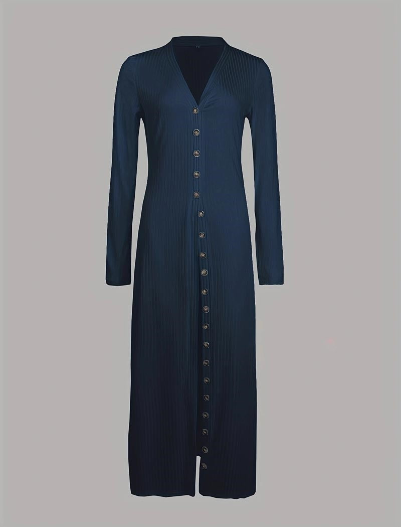 Ribbed Button-Up Longline Cardigan