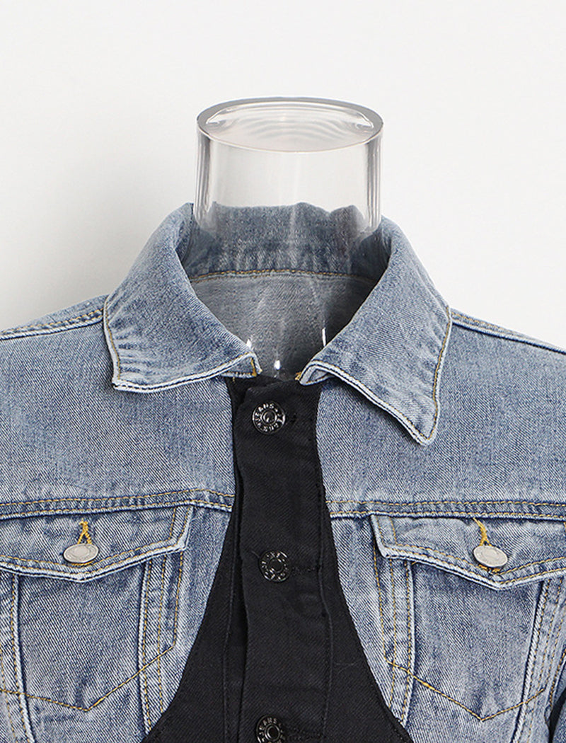 Colorblock Cropped Denim Jacket