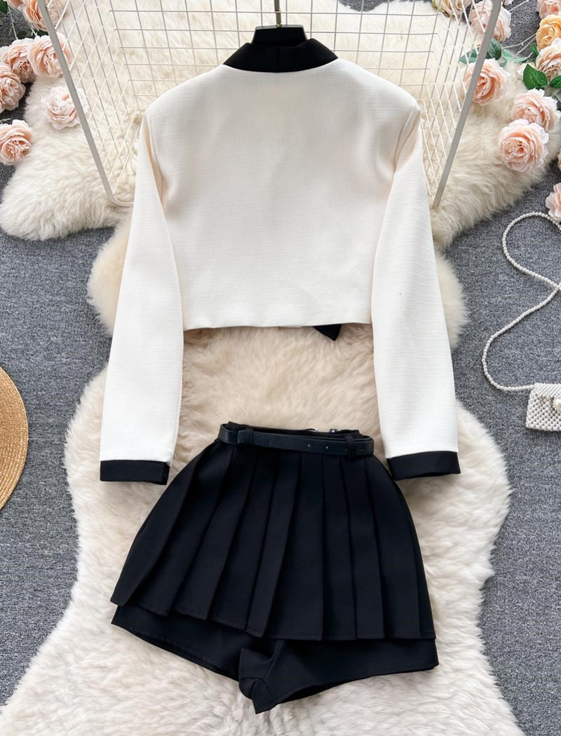 Cropped Jacket and Pleated Skort Set