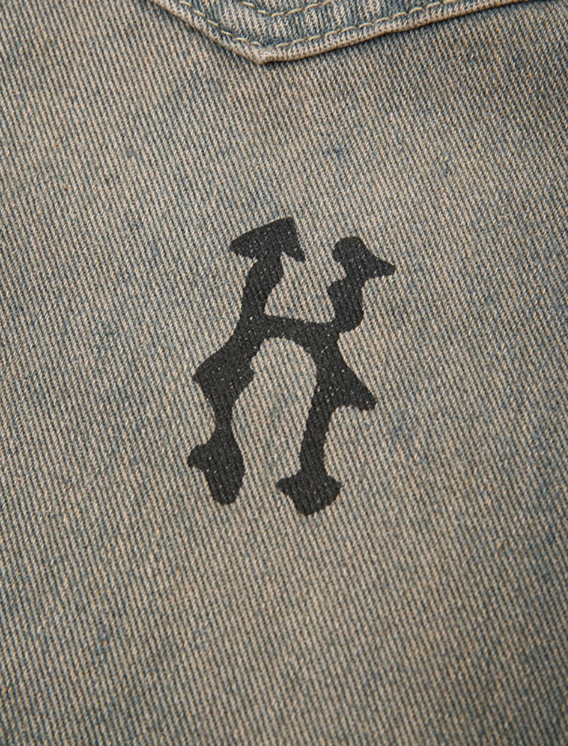 Distressed Straight-Leg Denim Pants